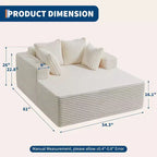 Chaise longue da interni oversize da 54,3", divanetto in velluto a coste largo e senza struttura con 4 cuscini, comodo divano da lettura soffice