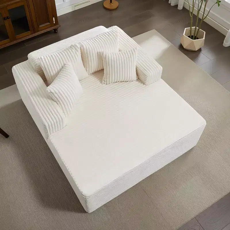 Chaise longue da interni oversize da 54,3", divanetto in velluto a coste largo e senza struttura con 4 cuscini, comodo divano da lettura soffice