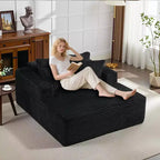Chaise longue da interni oversize da 54,3", divanetto in velluto a coste largo e senza struttura con 4 cuscini, comodo divano da lettura soffice