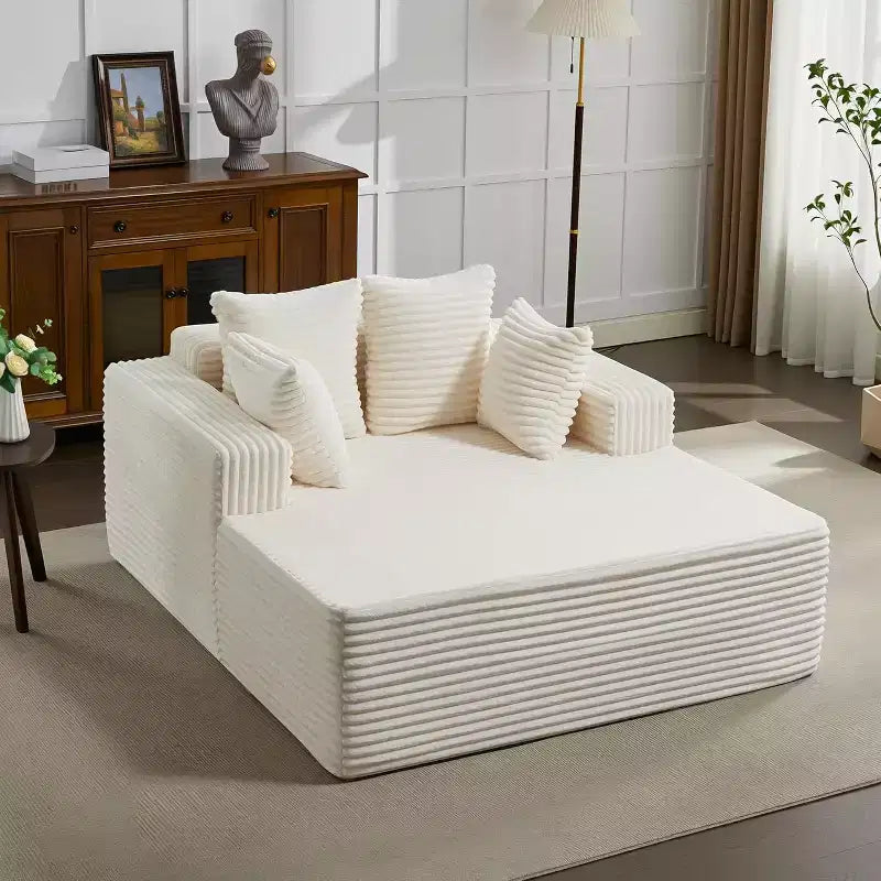 54.3 Oversized Chaise Lounge Indoor, Wide Boneless Corduroy Loveseat with 4 Pillows, Comfy Fluffy Reading Couch