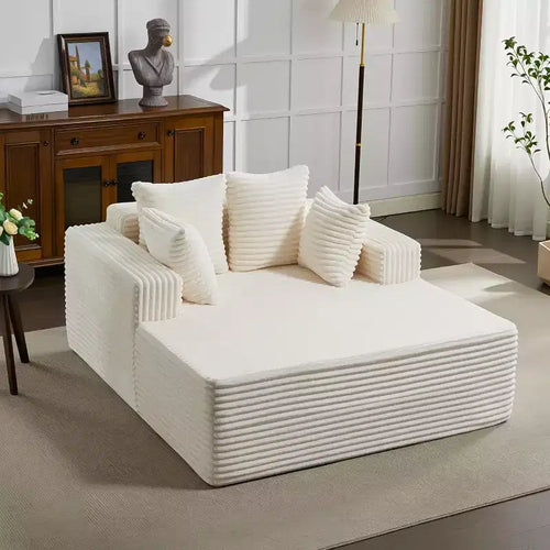 54.3 Oversized Chaise Lounge Indoor, Wide Boneless Corduroy Loveseat with 4 Pillows, Comfy Fluffy Reading Couch