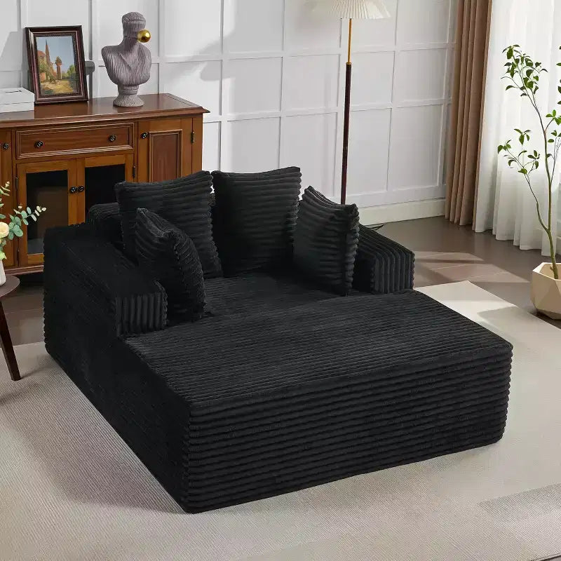 Chaise longue da interni oversize da 54,3", divanetto in velluto a coste largo e senza struttura con 4 cuscini, comodo divano da lettura soffice