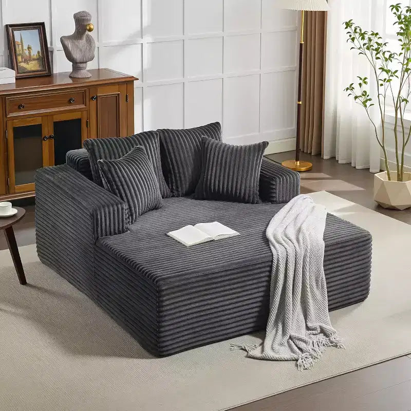 Chaise longue da interni oversize da 54,3", divanetto in velluto a coste largo e senza struttura con 4 cuscini, comodo divano da lettura soffice