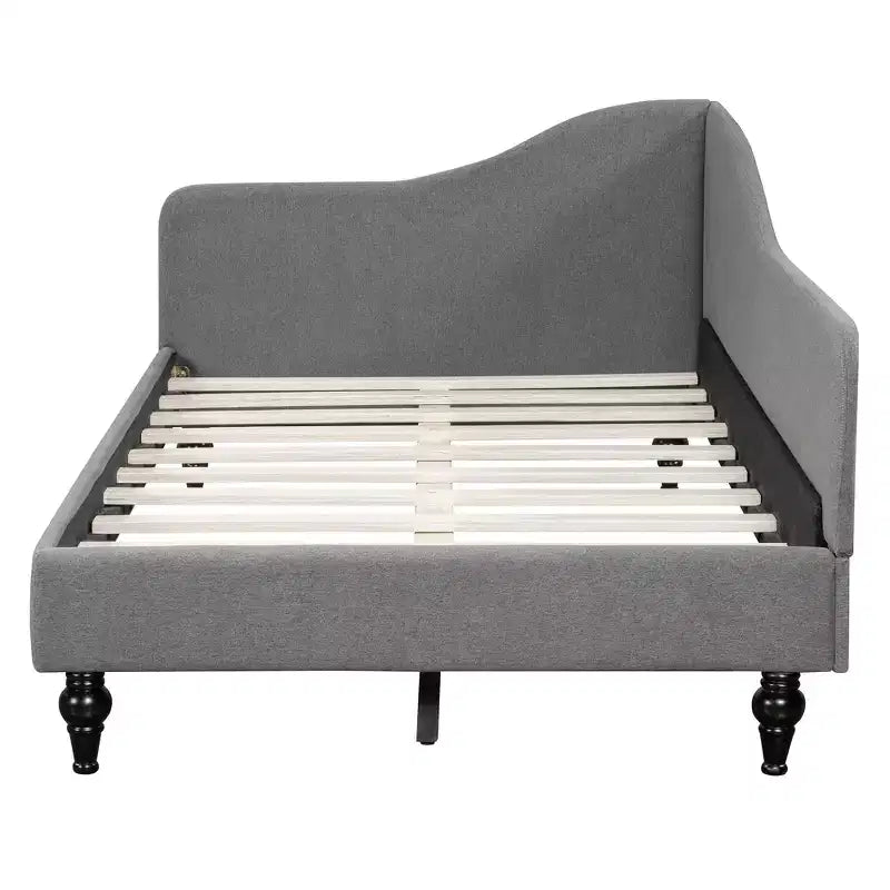Luxystar Letto a Due Piazze a L in Lino Rivestito con Gambe in Legno Massiccio