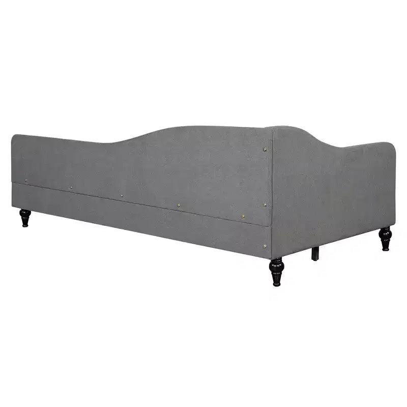 Luxystar Letto a Due Piazze a L in Lino Rivestito con Gambe in Legno Massiccio
