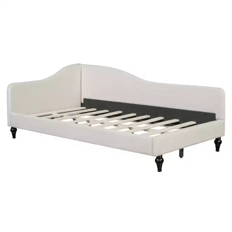 Luxystar Letto a Due Piazze a L in Lino Rivestito con Gambe in Legno Massiccio