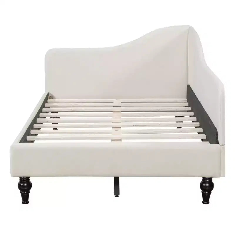 Luxystar Letto a Due Piazze a L in Lino Rivestito con Gambe in Legno Massiccio