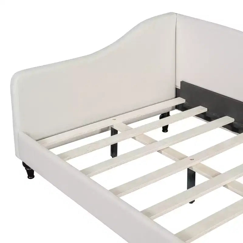 Luxystar Letto a Due Piazze a L in Lino Rivestito con Gambe in Legno Massiccio