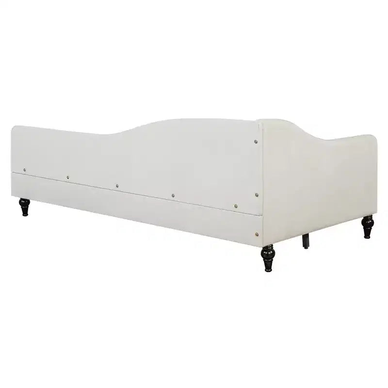 Luxystar Letto a Due Piazze a L in Lino Rivestito con Gambe in Legno Massiccio