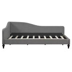 Luxystar Letto a Due Piazze a L in Lino Rivestito con Gambe in Legno Massiccio