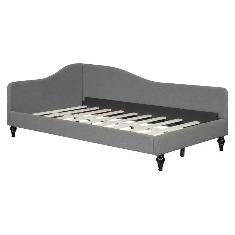 Luxystar Letto a Due Piazze a L in Lino Rivestito con Gambe in Legno Massiccio
