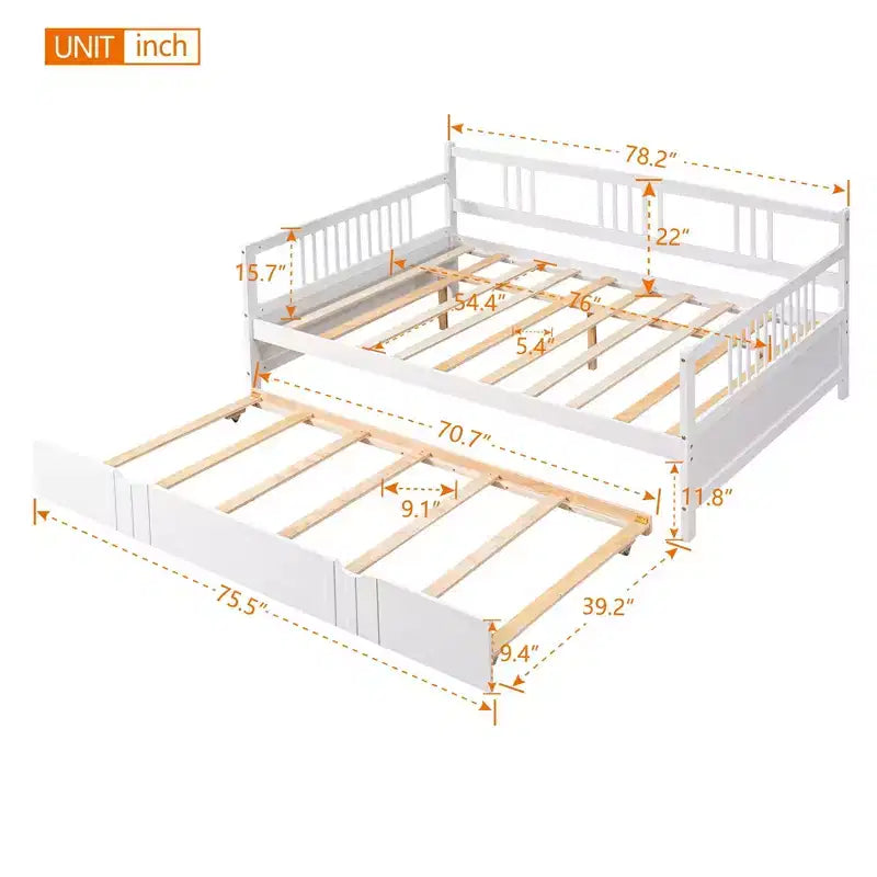 Okak Twin/Full Struttura Letto a Piattaforma Moderna con Recinzione Laterale e Cassetti/Letto Estraibile, Divano Letto in Legno per Camera da Letto, Studio