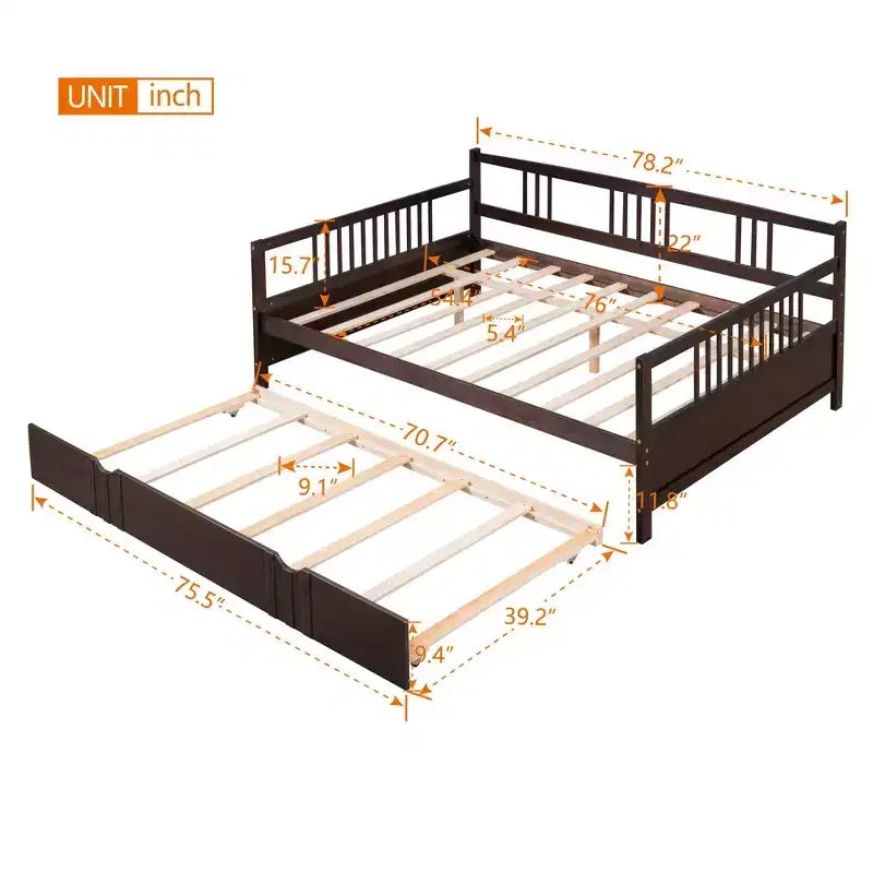 Okak Twin/Full Struttura Letto a Piattaforma Moderna con Recinzione Laterale e Cassetti/Letto Estraibile, Divano Letto in Legno per Camera da Letto, Studio