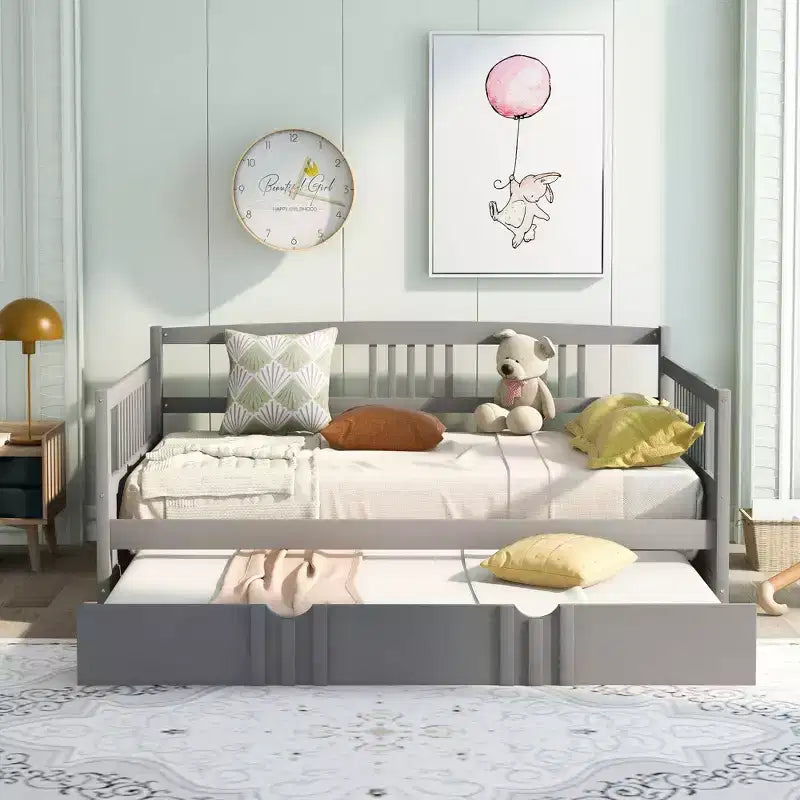 Okak Twin/Full Struttura Letto a Piattaforma Moderna con Recinzione Laterale e Cassetti/Letto Estraibile, Divano Letto in Legno per Camera da Letto, Studio