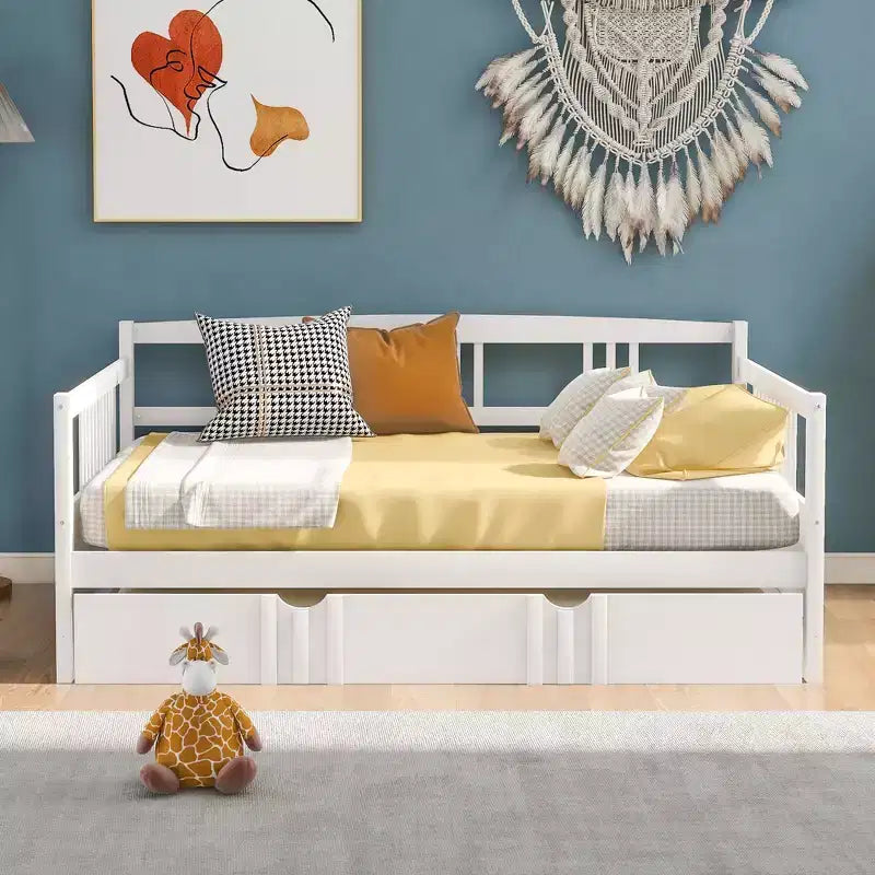 Okak Twin/Full Struttura Letto a Piattaforma Moderna con Recinzione Laterale e Cassetti/Letto Estraibile, Divano Letto in Legno per Camera da Letto, Studio