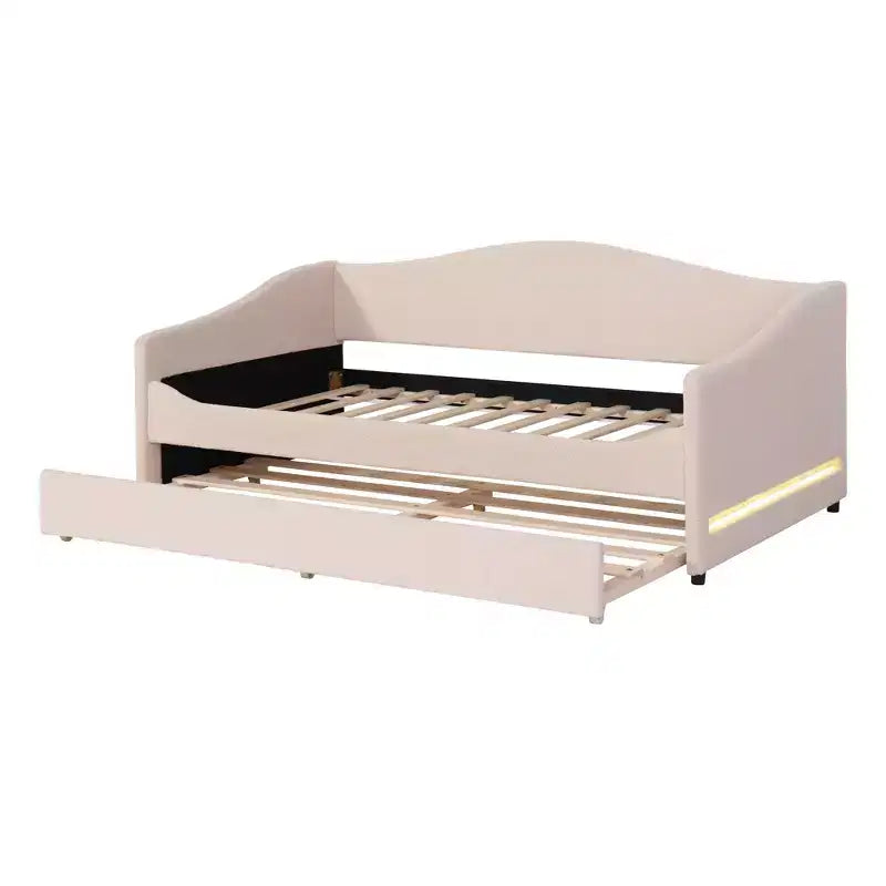 Letto a giorno in pile Teddy Luxystar per materasso singolo con luci LED e letto estraibile a rotelle