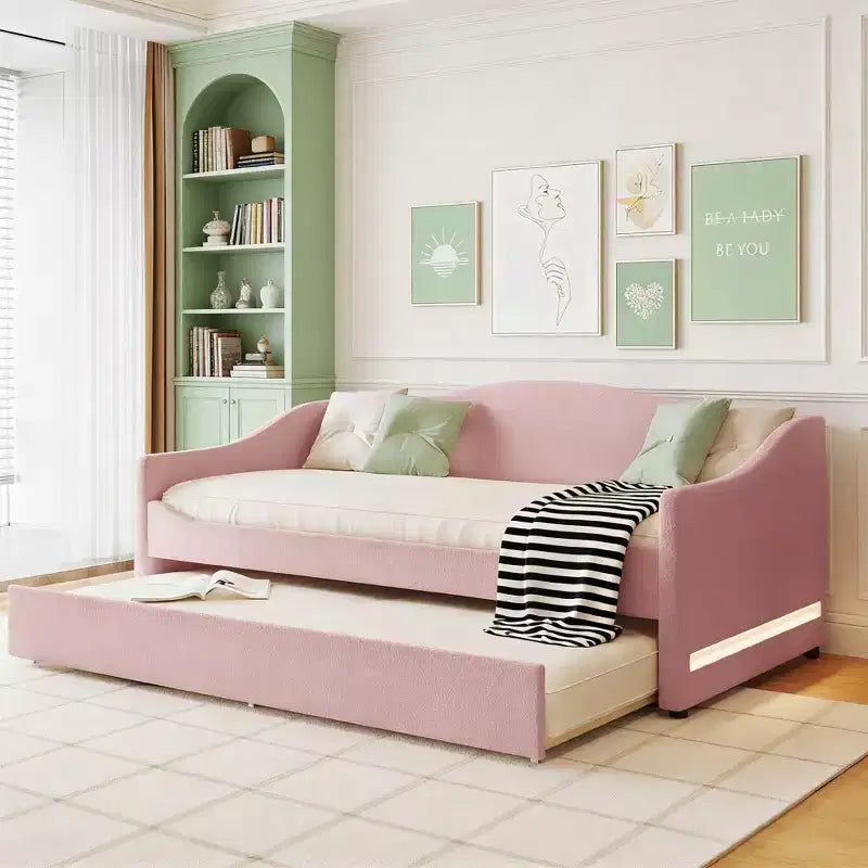 Letto a giorno in pile Teddy Luxystar per materasso singolo con luci LED e letto estraibile a rotelle