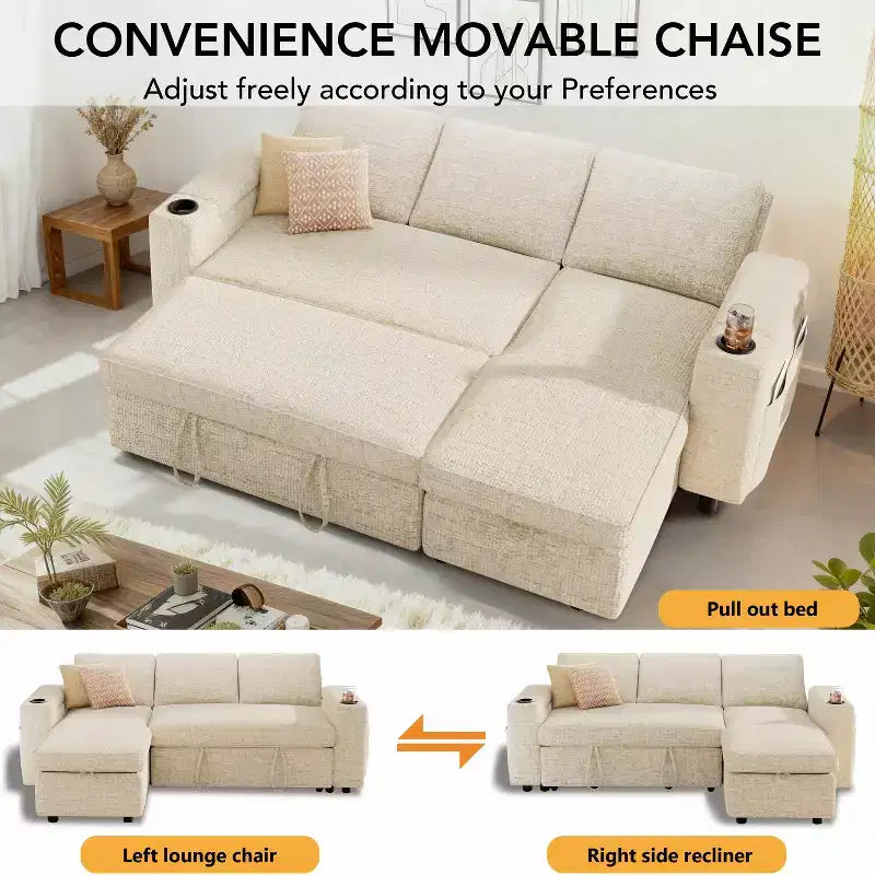 Dyonery 82 Divano Letto, Divano Reclinabile a L con Chaise Longue Contenitore Reversibile, Montaggio Senza Attrezzi