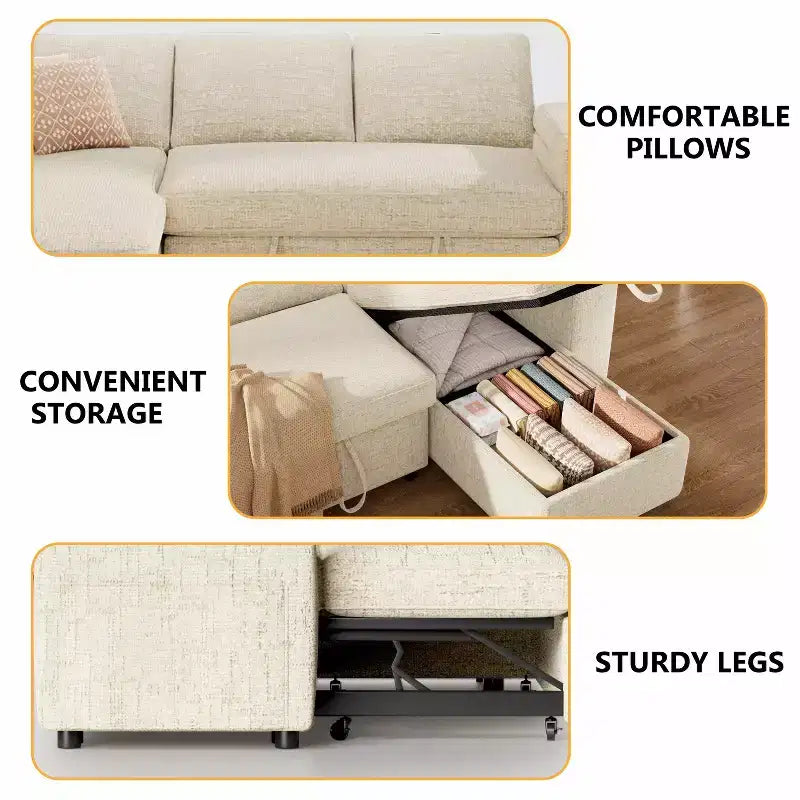 Dyonery 82 Divano Letto, Divano Reclinabile a L con Chaise Longue Contenitore Reversibile, Montaggio Senza Attrezzi