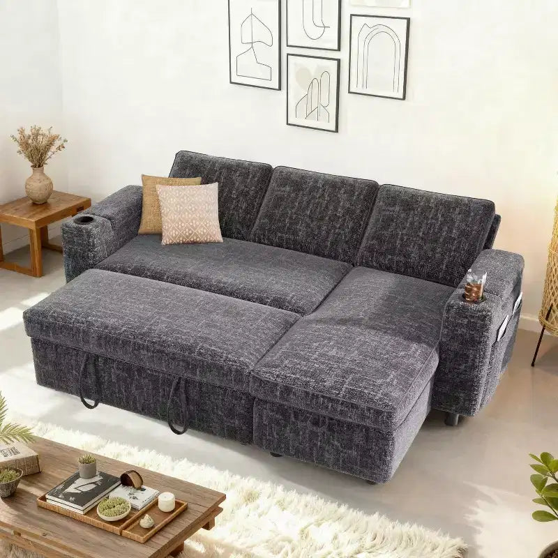 Dyonery 82 Divano Letto, Divano Reclinabile a L con Chaise Longue Contenitore Reversibile, Montaggio Senza Attrezzi