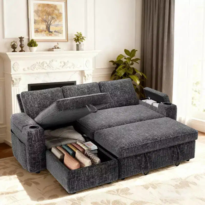 Dyonery 82 Divano Letto, Divano Reclinabile a L con Chaise Longue Contenitore Reversibile, Montaggio Senza Attrezzi