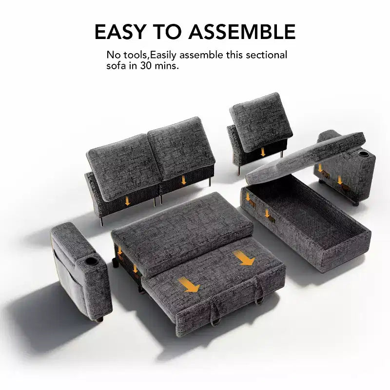 Dyonery 82 Divano Letto, Divano Reclinabile a L con Chaise Longue Contenitore Reversibile, Montaggio Senza Attrezzi