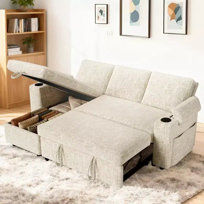 Dyonery 82 Divano Letto, Divano Reclinabile a L con Chaise Longue Contenitore Reversibile, Montaggio Senza Attrezzi