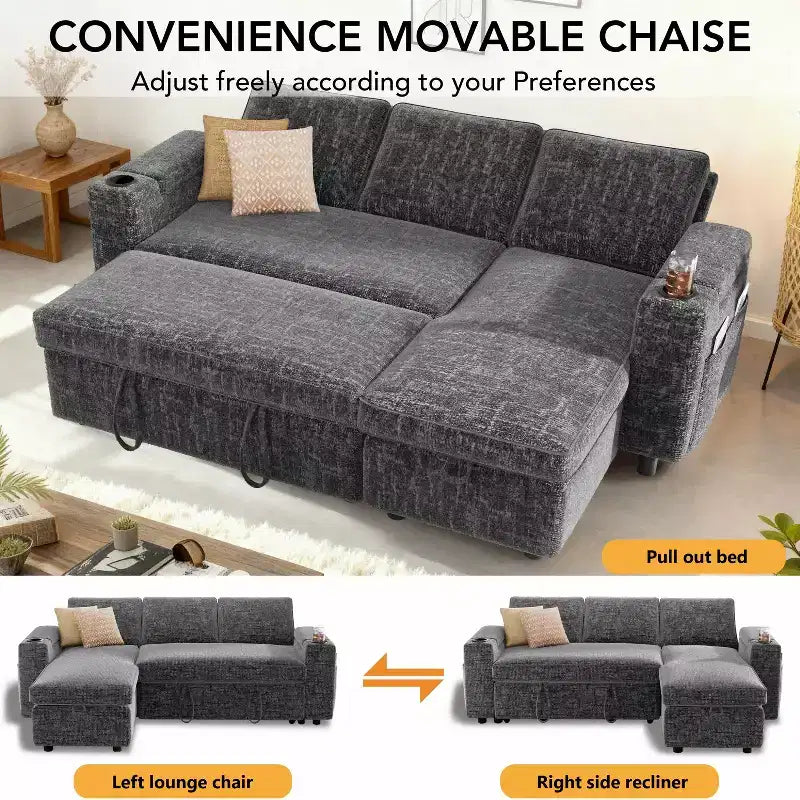 Dyonery 82 Divano Letto, Divano Reclinabile a L con Chaise Longue Contenitore Reversibile, Montaggio Senza Attrezzi