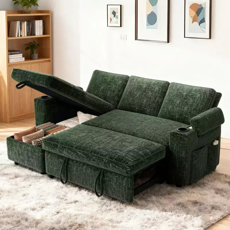 Dyonery 82 Divano Letto, Divano Reclinabile a L con Chaise Longue Contenitore Reversibile, Montaggio Senza Attrezzi