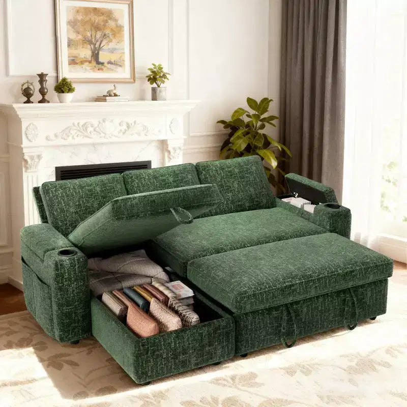 Dyonery 82 Divano Letto, Divano Reclinabile a L con Chaise Longue Contenitore Reversibile, Montaggio Senza Attrezzi