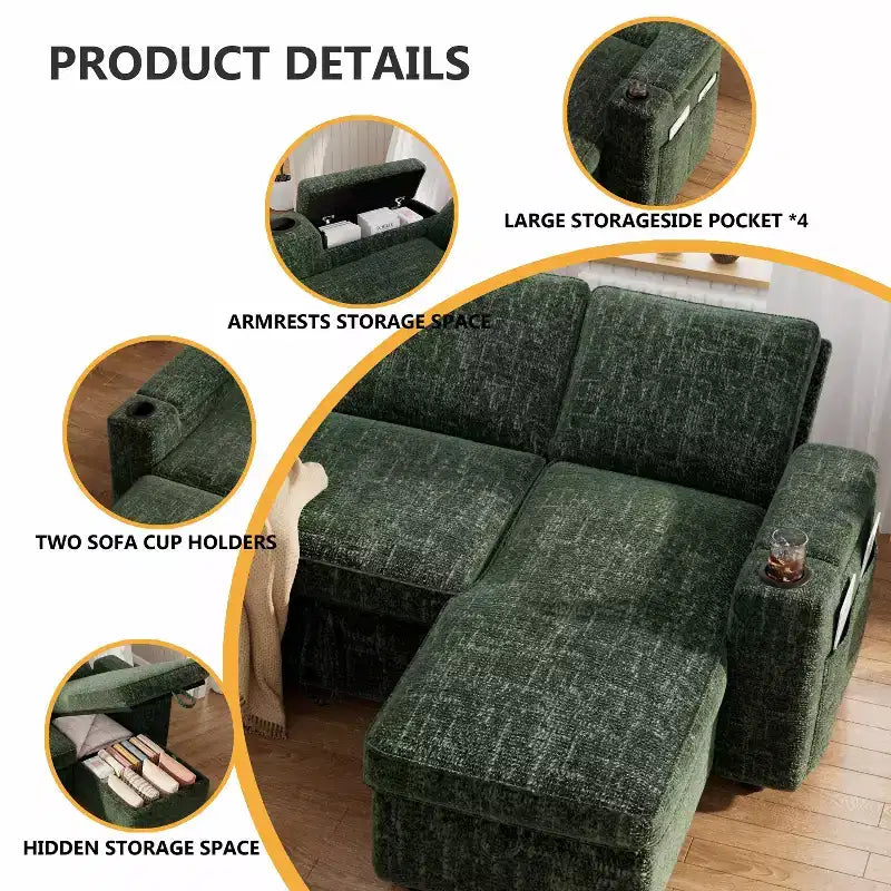 Dyonery 82 Divano Letto, Divano Reclinabile a L con Chaise Longue Contenitore Reversibile, Montaggio Senza Attrezzi