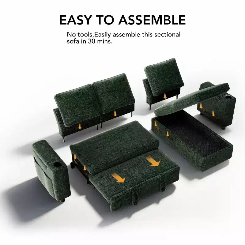 Dyonery 82 Divano Letto, Divano Reclinabile a L con Chaise Longue Contenitore Reversibile, Montaggio Senza Attrezzi