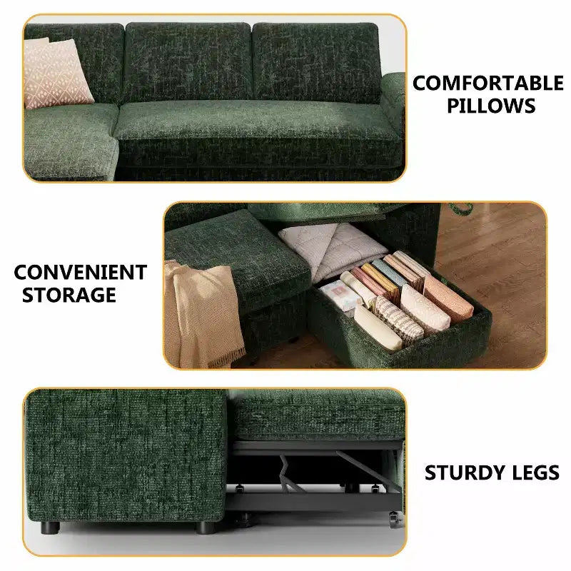 Dyonery 82 Divano Letto, Divano Reclinabile a L con Chaise Longue Contenitore Reversibile, Montaggio Senza Attrezzi