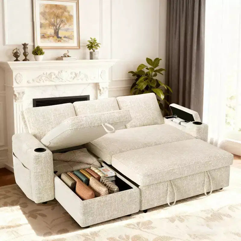 Dyonery 82 Divano Letto, Divano Reclinabile a L con Chaise Longue Contenitore Reversibile, Montaggio Senza Attrezzi
