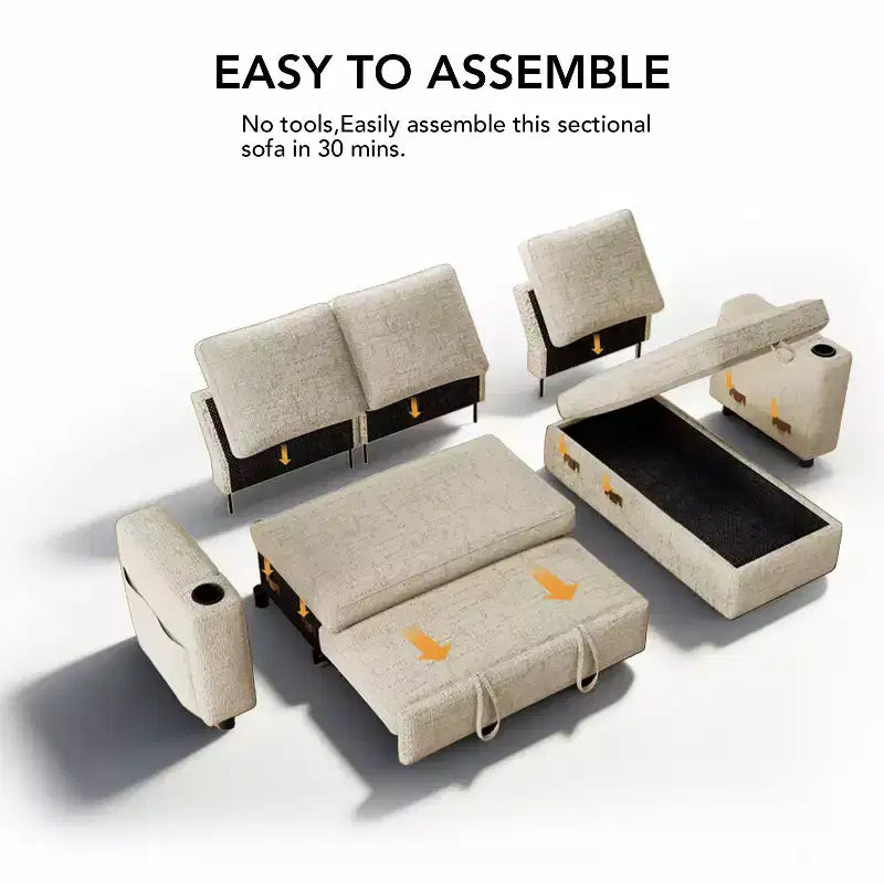 Dyonery 82 Divano Letto, Divano Reclinabile a L con Chaise Longue Contenitore Reversibile, Montaggio Senza Attrezzi