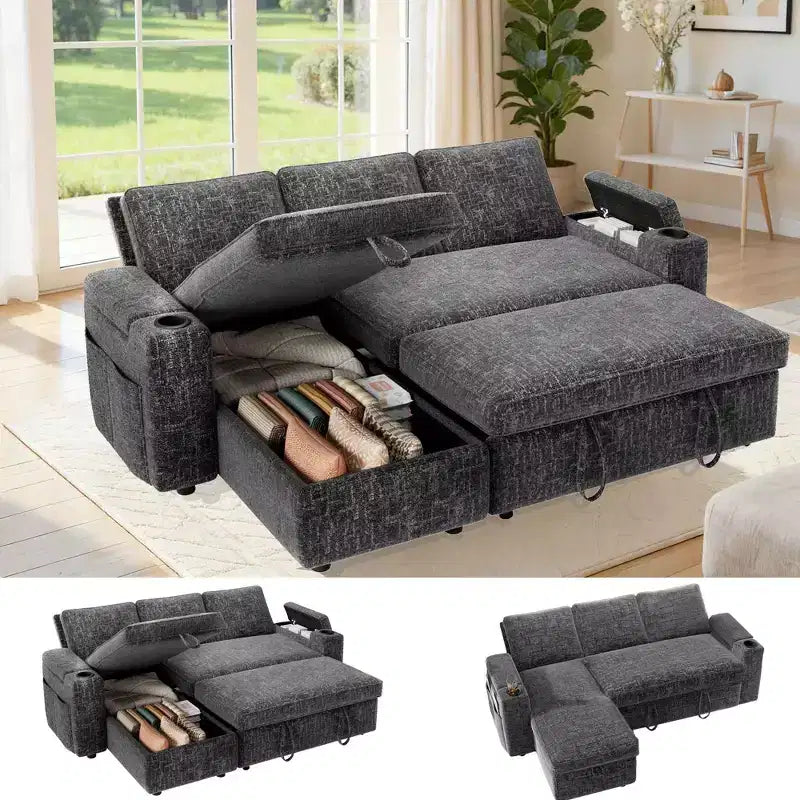 Dyonery 82 Divano Letto, Divano Reclinabile a L con Chaise Longue Contenitore Reversibile, Montaggio Senza Attrezzi