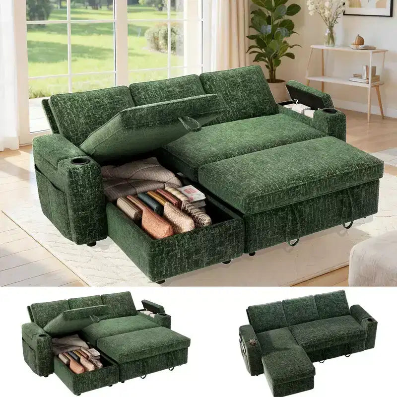 Dyonery 82 Divano Letto, Divano Reclinabile a L con Chaise Longue Contenitore Reversibile, Montaggio Senza Attrezzi