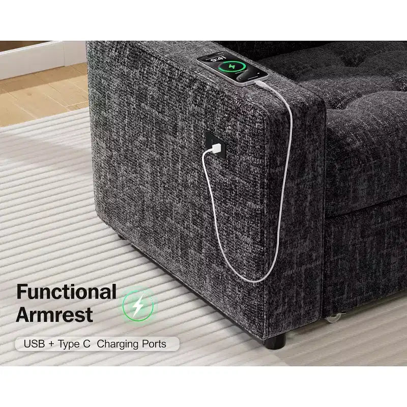 Divano Sezionale Modulare Dyonery a 5 Posti con Letto Estraibile per Piccoli Spazi, Divano a L con Letto Estraibile, Contenitore, Porte USB e Recliner