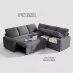 Divano Sezionale Modulare Dyonery a 5 Posti con Letto Estraibile per Piccoli Spazi, Divano a L con Letto Estraibile, Contenitore, Porte USB e Recliner
