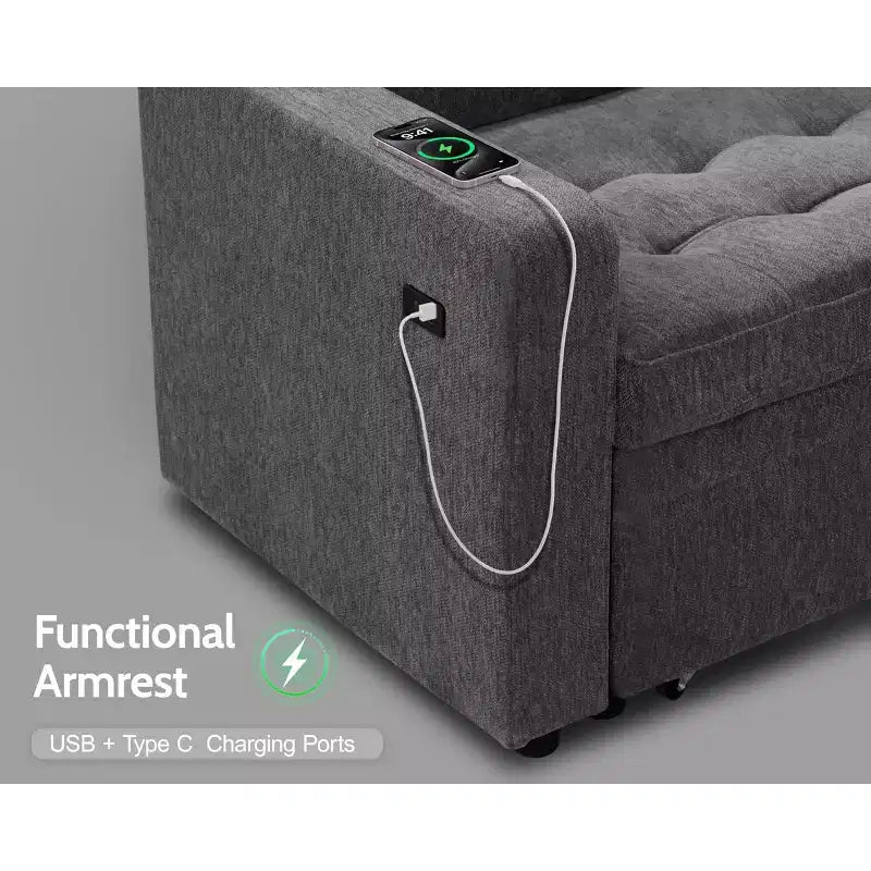 Divano Sezionale Modulare Dyonery a 5 Posti con Letto Estraibile per Piccoli Spazi, Divano a L con Letto Estraibile, Contenitore, Porte USB e Recliner