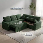 Divano Sezionale Modulare Dyonery a 5 Posti con Letto Estraibile per Piccoli Spazi, Divano a L con Letto Estraibile, Contenitore, Porte USB e Recliner