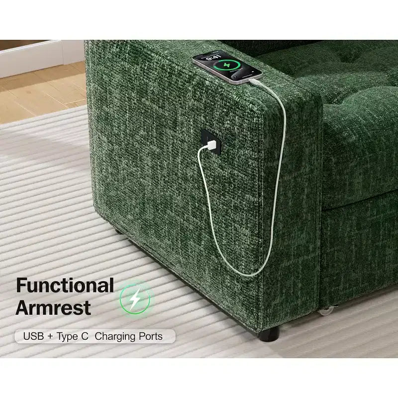 Divano Sezionale Modulare Dyonery a 5 Posti con Letto Estraibile per Piccoli Spazi, Divano a L con Letto Estraibile, Contenitore, Porte USB e Recliner