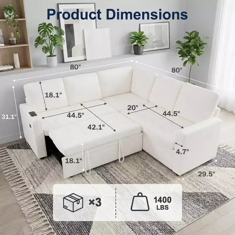 Divano Sezionale Modulare Dyonery a 5 Posti con Letto Estraibile per Piccoli Spazi, Divano a L con Letto Estraibile, Contenitore, Porte USB e Recliner
