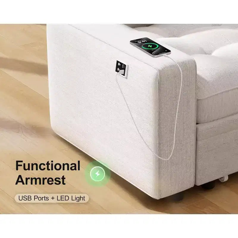 Divano Sezionale Modulare Dyonery a 5 Posti con Letto Estraibile per Piccoli Spazi, Divano a L con Letto Estraibile, Contenitore, Porte USB e Recliner