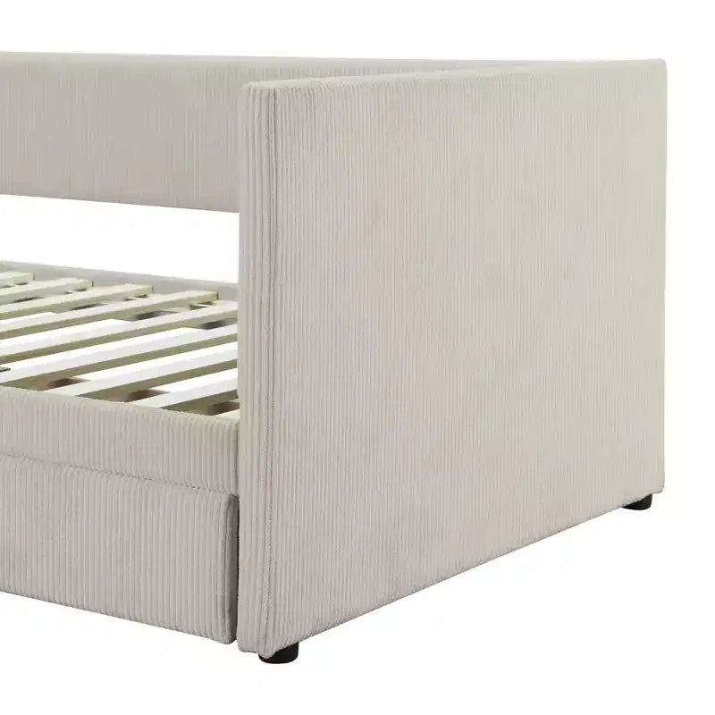 MAYEERTY Letto Divano Singolo in Velluto a Coste, 2 Cassetti, Doghe in Legno, Camera da Letto, Beige