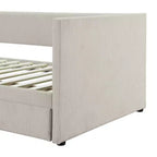 MAYEERTY Letto Divano Singolo in Velluto a Coste, 2 Cassetti, Doghe in Legno, Camera da Letto, Beige