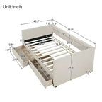 MAYEERTY Letto Divano Singolo in Velluto a Coste, 2 Cassetti, Doghe in Legno, Camera da Letto, Beige