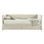 MAYEERTY Letto Divano Singolo in Velluto a Coste, 2 Cassetti, Doghe in Legno, Camera da Letto, Beige