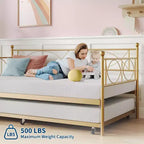 Letto a giorno matrimoniale in metallo con letto estraibile, struttura resistente, rotelle con blocco e doghe in metallo, ideale per camera da letto, camera degli ospiti o soggiorno