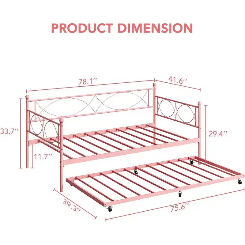 Letto a giorno matrimoniale in metallo con letto estraibile, struttura resistente, rotelle con blocco e doghe in metallo, ideale per camera da letto, camera degli ospiti o soggiorno